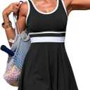 ZRTAK Tankini Swimsuits Tummy Control Two Piece Bathing Suits with Shorts Swimwear Color Block Swim Dress Modest Swim Suits (X-Large, Black&white)