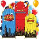 Tingjoo 3 Pcs Cityscape Arch Backdrop Cover Set 4Ft 5Ft 6Ft Happy Birthday Theme Party Backdrop Polyester Arch Stand Cover for Photo Props Hero Cosplay Decor