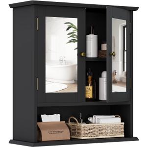 Smuxee Bathroom Wall Cabinet with Mirrors, Black Medicine Cabinet with Adjustable Shelves, Over Toilet Cabinet for Laundry Room, Kitchen