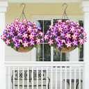 MARTINE MALL Artificial Flowers for Outdoors, 4 Bundles Realistic Fake Outdoor Flowers, UV Resistant Silk Petunia Flower for Outside Look Real Faux Flower Plants for Outdoor Porch, Fuchsia, Rose Red