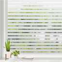 rabbitgoo Window Film Privacy for Glass Windows, Frosted Stripe Patterm Glass Sticker Static Cling No Glue Anti UV Decorative Door Cover Film for Home Office, 35.4" x 118.1"