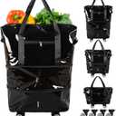 Abbylike Reusable Grocery Bag on Wheels Shopping Bag with Detachable Swivel Wheels Waterproof PP Collapsible Shopping Cart Portable Large Capacity Grocery Tote for Groceries Traveling Camping Moving