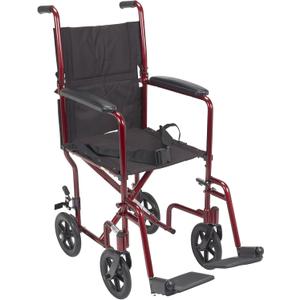 Drive Medical Lightweight Folding Transport Wheelchair with Swing-Away Footrests, Red
