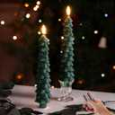 Eywamage Green Christmas Tree Taper Candles with Remote, Real Wax Flickering Flameless LED Candlesticks Set of 2