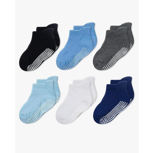 CozyWay Baby & Toddler Socks with Grippers Non Slip Ankle Grip Socks For Boys and Girls Babies - Comfy Soft Cotton - 6 Pack, 6-12 months