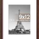Upsimples 9x12 Picture Frame, Display Pictures 6x8 with Mat or 9 x 12 Without, Wall Hanging Photo Frames, Brown, 1 Pack