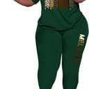 PINSV Women's Plus Size 2 Piece Outfits Tracksuits Short Sleeve Top Pants Sets Sweatsuits, Size 5XL