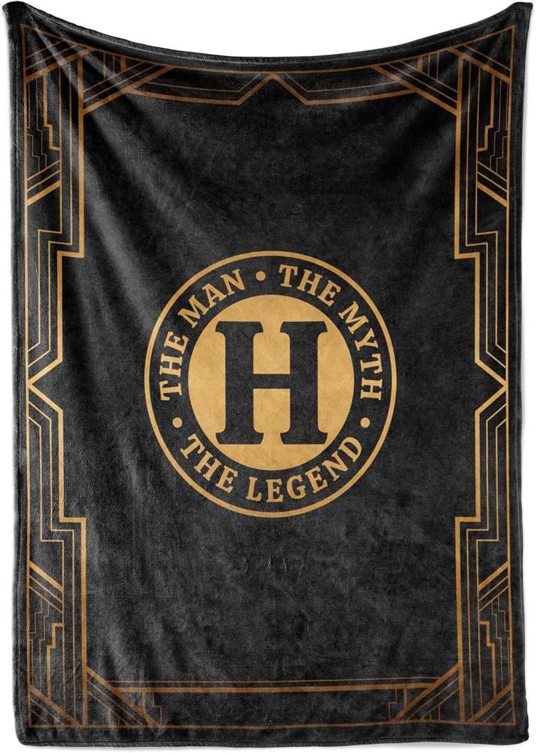 InnoBeta Gifts for Men, Initial Mens Gifts for Him, Birthday Gift Ideas, Mens Blanket, 300gsm Flannel Throw Blanket Gift for Dad, Grandpa, Husband, 50"x 65", H