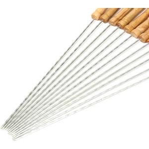HAKSEN 12 PCS Skewers for Grilling, Kabob Skewers with Wood Handle, Reusable BBQ Barbecue Sticks for Marshmallow, Hot Dog, Meat, Vegetable, Camping Cookware Grill Cooking, 11.7" (Including Handle)