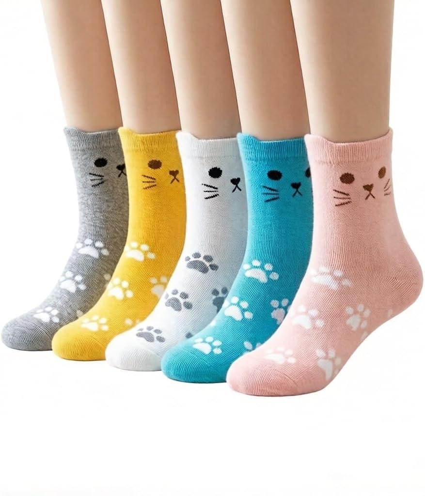 5 Pairs Cute Cat Face Socks for Women