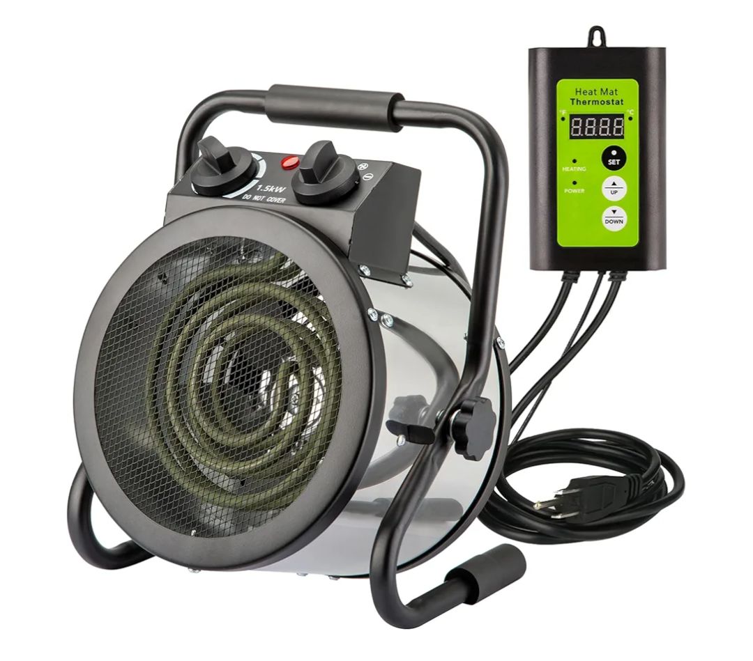 Greenhouse Heater with Digtal Thermostat, 1500W Electric Greenhouse Heaters, Fast Heating with Overheat Protection, Grow Tent Heater for Green House, Outdoor, Patio, Flower Room, Silver