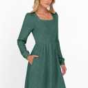 ANRABESS Women's Square Neck Long Sleeve Fall Dress Casual Ribbed Knit Soft 2026 Trendy Short Sweater Dresses with Pockets Green Medium (Green, M)