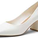 HEEZ Women's Pumps Chunky Block Low Heels Square Closed Toe Dress Shoes with Arch Support Comfortable Wedding Party Office Shoes Heel Pumps White, Size 6