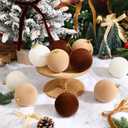 Syhood 15 Pcs 3.15" Christmas Velvet Balls Ornaments with 30 Flocked Bows 1 Vintage Ribbon Velvet Neutral Christmas Tree Decoration for Xmas Holiday Decor(Coffee/Khaki/White)