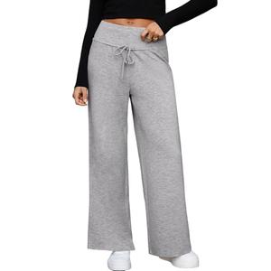 Herseas 2025 Fall Wide Leg Pants for Women Waistband Baggy Straight Sweatpants Loose Workout Pants Light Grey XL