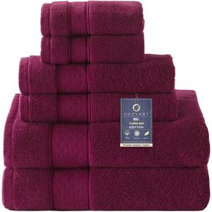 COZYART Burgundy Bath Towel Set 6 Piece, 2 Bath Towels 2 Hand Towels 2 Washcloths, Luxury 100% Turkish Cotton 650GSM Hotel Quality, Soft, Absorbent, Towel Sets for Bathroom
