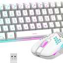 RedThunder 60% Wireless Gaming Keyboard and Mouse Combo, 2500mAh Rechargeable Battery, Ultra-Compact Small RGB Mechanical Feel Keyboard, Lightweight Honeycomb Optical Mouse for Gaming/Business, White