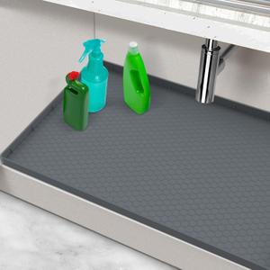 Silicone Under Sink Mat 25 x 19, Waterproof Under The Sink Mat for Kitchen, Under Kitchen Sink Mats and Protectors, Under Bathroom Sink Mat, Cabinet Liner Shelf Liner Gray