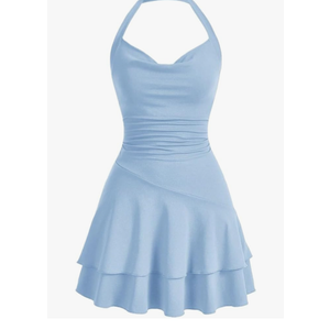 Wocrolse Womens Sleeveless Tiered A-Line Short Dress Knitted Halterneck Bodycon Cocktail Dress for Spring Summer, M