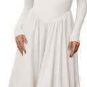 CHYRII Women Spring Fashion 2025 Square Neck Long Sleeve Casual A-Line Midi Dress (White), X-Small