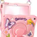 Kidcube for iPad 10th Generation Case 10.9 Inch 2022, for iPad A16 Case 11th Generation 2025 - for Girls Cute Girly Kawaii 3D Butterfly Design Cover with Rotating Stand & Strap Unique Silicone Cases (Pink)