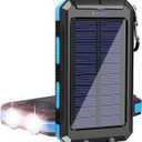 YELOMIN Solar Power Bank, 38800mAh Portable Solar Charger, Waterproof Battery Pack Outdoor External Backup Power Charger Dual USB 5V Outputs/LED Flashlights, Perfect for Camping Travel (Blue)