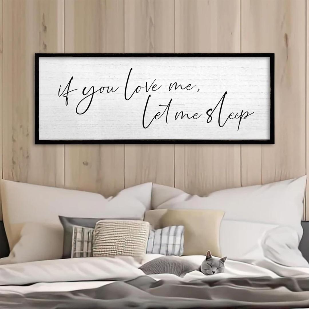 TQianJiang Master Bedroom Above Bed Wall Decor Art Funny Sleep Quote 32"12" If You Love Me Let Me Sleep Sign Large Rustic Farmhouse Wood Framed for Couples Over Bed Wall Hanging (Black)