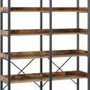 Seventable Bookshelf 6 Tier with 4 Hooks, 67 Industrial Wooden Bookcase, Vintage Storage Rack with Open Shelves, Rustic Standing Bookshelves Metal Frame 43.3 Wide Display Rack, Rustic Brown