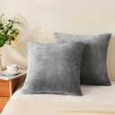 BEDELITE Velvet Pillow Covers 18x18 with Zipper, 2 Pack Super Soft Square Pillow Covers for Bedroom, Sofa, Couch,Luxury Cozy Fleece Pillowcases for All Seasons(18x18 Inches, Gray) (18" x 18" (Pack of 2))