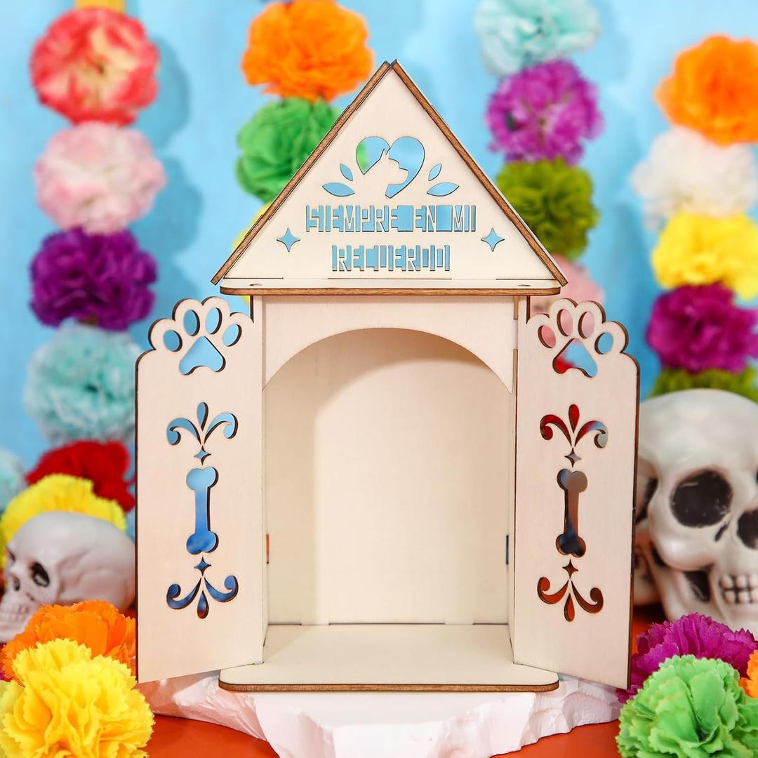 Yookeer Dia De Los Muertos Altar Dog Ofrenda, Poplar Plywood Self Painting Color Dog, Paw and Bone Papel Picado, The Day of The Dead Supplies for Dia De Los Muertos Decorations