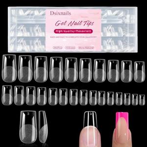 Dsixnails 360Pcs Long Square Gel Nail Tips, Pre-Shaped Etched Soft Clear Fake Nails, Half Matte Full Cover Acrylic Press On Nails, Soak off False Nail Tips for Women Nail Extension in 15 Sizes