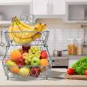 Sorbus Fruit Basket Display Stand, 2-Tier, for Vegetable, Fruit & Bread Counter Storage for Kitchen, Bathroom, Rectangular Antique Metal (Silver)