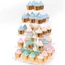 Antimbee 5 Tier Clear Acrylic Cupcake Stand with Gold LED Light String, Square Cup Cake Holder Tower Display