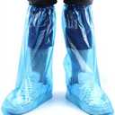 Disposable PE Waterproof Shoe Covers, Thickened Non-Slip Rain Boot Covers Wear-Resistant Plastic Overshoes for Men and Women for Outdoor and Indoors, 10 Pairs (Blue, 19.7 x 11.8 inches)