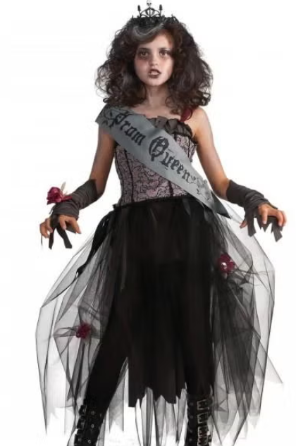 Halloween Prom Queen Costume Accessories Set - Includes Tiara, Satin Sash, Tattoo Stickers & Black Rose for Women's Dress Up, 10-12Years