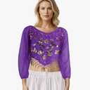 MUNAFIE Dance Top Genie Top Belly Dance Top Long Sleeves Strap type without Chest Pad Arabian Nights Outfit for Women