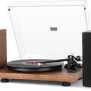 1 by ONE Bluetooth Turntable HiFi System with 36 Watt Bookshelf Speakers, Patend Designed Vinyl Record Player with Magnetic Cartridge, Bluetooth Playback and Auto Off