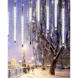 Cool White 20 Tubes Meteor Shower Icicle Lights 480 LED Raindrop Lights with Timer Function Cascading Falling Rain Light for Holiday Party Christmas Decorations