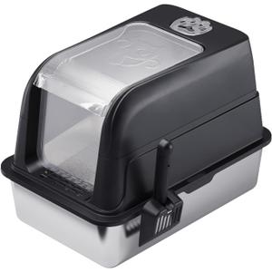 Extra Large Litter Box for Big Cats, Stainless Steel Cat Litter Box with High Side, Without Leakage and Stick, Includes Litter Scoop (Black)