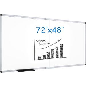 VIZ-PRO Magnetic Dry Erase Board, 72 X 48 Inches, Foldable Wall-Mounted Whiteboard with Silver Aluminum Frame & Marker Tray for School Office and Home 6' X 4'