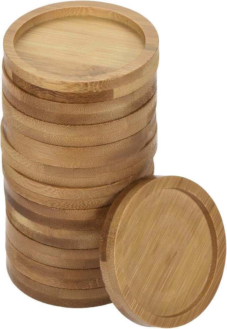 PATIKIL Plant Pot Saucer, 12 Pack 2.6 Inch OD Bamboo Round Flower Drip Tray for Indoors