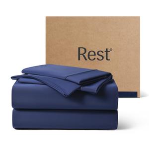 REST® Evercool®+ Cooling Sheet Set, King Size, Midnight Blue, Breathable Bed Sheets for Hot Sleeper and Night Sweats, with Pillowcases, with Ionic+ Self-Cleaning Silver Yarn for Sensitive Skin, 4PCS Fitted Sheet Pocket Depth	18 Inches