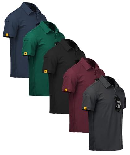 ZITY 5 Pack Mens Polo Shirt Short Sleeve Sports Golf Tennis T-Shirt Moisture-Wicking Summer Shirts Darkblue Forest Black Wine Deepgrey XXL