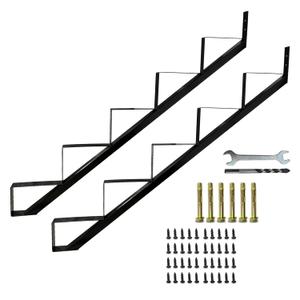 2 Packs Metal Stair Step Stringers, 5 Step Steel Riser Stringer for 42.4inch Height Deck(Polished Black)