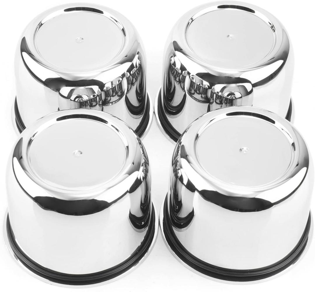 RTRHINOTUNING 4 Pack 3.03inch Wheel Center Caps Plastic Push Through Center Caps Chrome Hub Caps for Trailers Trucks RVs