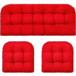 Barydat 3 Pack Wicker Furniture Cushions Waterproof Outdoor/Indoor Tufted Wicker Chair Cushions 1 Loveseat and 2 U-Shape Rattan Chairs for Patio Furniture, Rattan Love Seat, Bench(Red)