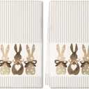 ARKENY Easter Kitchen Towels Set of 2,Beige Bunny Dish Towels 18x26 Inch Drying Dishcloth,Farmhouse Home Seasonal Spring Decorations AD220