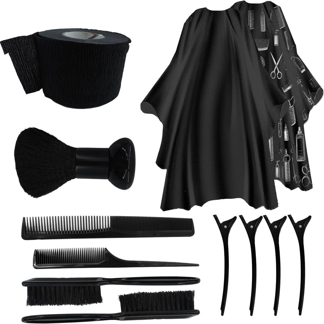 12-in-1 Professional Hairdressing Kit - Hairdresser's Cape, Scarf, Neck Paper, Brush, Neck Strip, Comb & Clips | Salon-Grade Accessories for Home & Salon Use