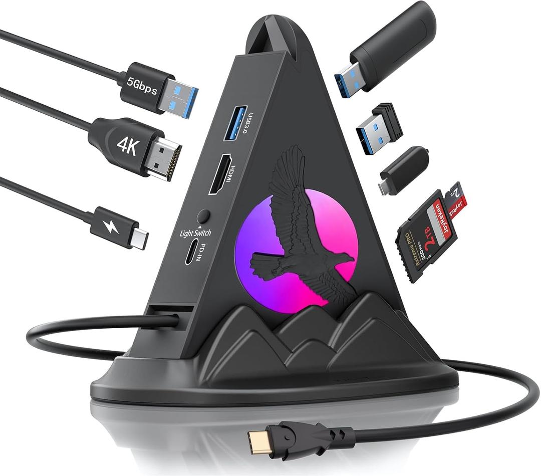 USB C Hub, 8-in-1 USB C for Laptop with 4K HDMI, PD 100W, 5Gbps USB-A 3.0 x 3 & Type C 3.0 x 1, SD/TF Card Reader, RGB Type C hub for MacBook Air/Pro, Laptop, PC, iPad, iPhone17, XPS, Surface