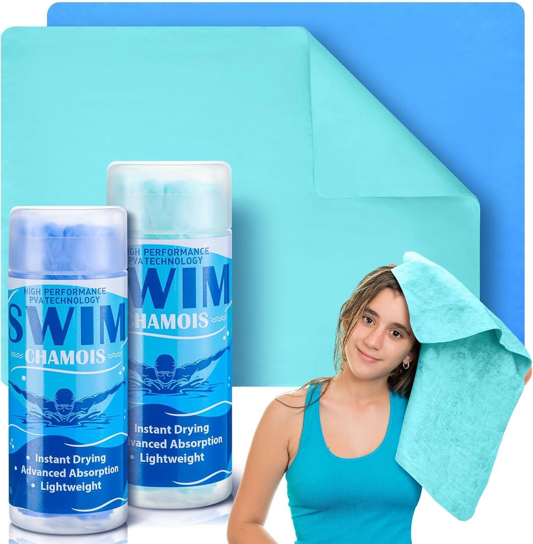 SmoothNovelty 2 Pack Swim Chamois Towel Water Absorbent Quick Dry Towel Shammy Chamois Cloth for Swimming Car Drying Diving Water Sports Beach Shower Pool Swimmer Gift